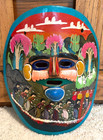 Vintage Mexican Clay Folk Art Mask Hand Painted Wall Hanging Art 8 5  X 7 