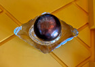 Antique Victorian Cut Glass Diamond Shaped Inkwell Brass Hinged Cap Lid