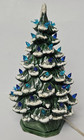 Vintage 12 Inch Ceramic Christmas Tree With Glittery Snow Blue Birds Lights
