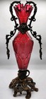 Rare Antique Wmf Style Art Nouveau Metal Mounted Cut Cranberry Glass Vase 15 