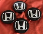 4xgloss Black Honda Accord Civic Crv Pilot 69mm Wheel Center Caps Silver Logo