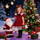 Christmas Kids Baby Girls Infant Toddler Red Velvet Bubble Sleeve Princess Dress