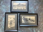 Gihachiro Okuyama Japanese Woodblock Print Set Of 3 Framed  Original Vintage