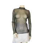 Women   s Black Sheer Mesh Star Mock Neck Long Sleeve Pullover Top One Size