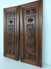 Pair Antique French Hand Carved Wood Door Panels Reclaimed Architectural Dragons