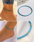 Handmade Turquoise Anklet Gold Tone Bead Adjustable Boho 1pc Ankle Bracelet 23cm