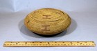 Fine Antique Upik Alaskan Indian Lidded Natural   Dyed Rye Grass Basket C  1910
