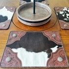 Western Cowhide Leather Placemat - Hand-tooled Rustic Table Decor With Conchos