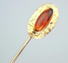 Fine Antique Victorian Solid 14k Gold Madeira Citrine Cabochon Floral Stick Pin