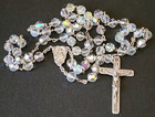 Vintage Rosary Sterling Silver Crucifix Clear Aurora Borealis Glass Beads Italy