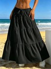 Women Boho Plus Size Solid Rayon Long Maxi Tier Peasant Skirt