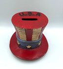 Usa Patriotic Hat Coin Money Bank Cast Iron 4  Vintage Style Red White Blue