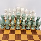 Collectible Duncan Mold Iridescent Marbled Medieval Chess Set White Gray Vtg Mcm