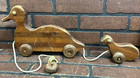 Antique Hand Made Wooden Duck   Duckling Pull Toy