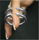5mm Thick Solid 925 Sterling Silver 40mm French Lock Hoop Earrings Made In Italy