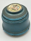 Vtg 1930 s Blue Metal Vanity Powder Music Box Footed Wind Up Plays Pretty Green