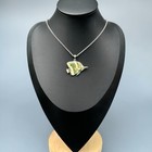Vintage Abalone Fish Necklace Tropical Angel Enamel Inlay Silver Tone Striped