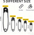   120pc Black Safety Pins Assorted 5 Sizes Bulk For Sewing Clothes  