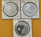 Lot Of 3 _ 1988 -1990_ Israel 2nis Silver Proof Coins_ Toned  010