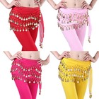12pc sset 3 Rows Belly Dance Hip Scarf Wrap Belt Dancer Skirt Costume Gold Coins