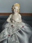 Antique Victorian Porcelain Half Doll Lady Figurine Pin Cushion Sewing Notion