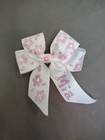White And Pink Floral Decorative Hair Bow With Name