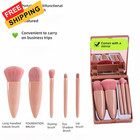 5-piece Professional Makeup Brush Set With Mirror   Travel Case Pink 
