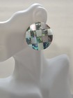 Mother Of Pearl Abalone Round Checkered Pierced Earrings Lee Sands Style Beachy