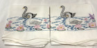 Vintage White Cotton Hand Embroidered  swans  Pillowcases Cottage Core