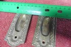 2 Vintage Drawer Door Knob Plates Cabinet Pulls Handles Victorian  Heavy Brass