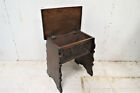 Antique English Lift Top Stool - Heavily Carved Dark Wood