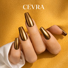 Gold Chrome Press On Nails Long Coffin Glossy Metallic Fake Nails Reusable Full