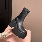 Womens Leather Round Toe Stretched Platform Fashion Wedge Ankle Boots Shoes 