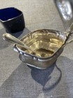 Vintage 1902 English Sterling Silver   Cobalt Glass Mustard Pot   Spoon