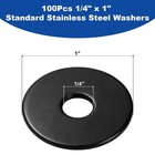 100pcs 1 4  X 1  Flat Washers  304 Stainless Steel Fender Washers  Black Finish 