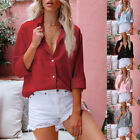 Womens World Map Cotton Linen Plain Blouse Tops Ladies Baggy Long Sleeve T-shirt