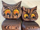 Vtg Carved Wood Owl Family Sculpture Rustic Brown Wall Hanging Branch Decor