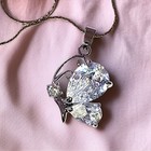 Crystal Butterfly Necklace Large Pendant White Gold Plated Sparkler Blingy Fairy