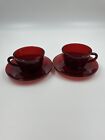 Anchor Hocking Royal Ruby Red Glass Tea Coffee Cup   Saucer Set Of 2