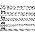 16 -30  Stainless Steel Silver Chain Cuban Curb Men Women Necklace 3 5 7 9 11mm 