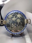 Italian Venetian Murano Glass Etched Mirror Vanity Tray Blue Twisted Glass Ring