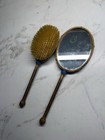 Vintage Brass Vanity Set Hand Mirror Hair Brush   Comb Floral Design Art Deco