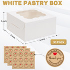 30pcs Cookie Boxes With Window  6x6x3 Inches White Bakery Boxes  36 Pcs Stickers