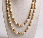 Multi Brown And Gream Glass Faux Pearl Long Necklace Earring Set