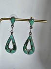Sterling Silver Green Turquoise Inlay Earrings Vintage Southwestern Style 