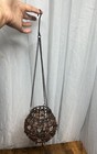 Vintage Hanging Metal Basket Beaded Tea Candle Holder Yellow Orange Red Beads
