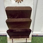 Vintage Mcm Metal Wall Mail Letter Holder Key Hooks White Gold Organizer Rustic
