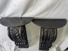 Pair Of Large Vintage Ornate Carved Dark Wood Hanger Shelf Corbel Sconces    