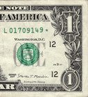 2017  1 One Dollar Star Note Serial   L01709149  3 2m Run - 3 Pairs  00 11 99 