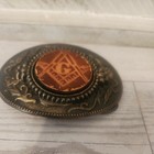 Vintage Freemason Brass Belt Buckle With Leather Masonic Symbol